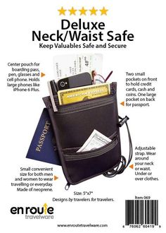 Travel Neck Wallet  (#069) - En Route Travelware Versatile Travel Wallet With Cell Phone Pocket, Portable Functional Travel Accessories For Personal Use, Practical Portable Travel Accessories, Practical Travel Accessories With Cell Phone Pocket, Functional Rectangular Wallet For Travel, Versatile Portable Travel Accessories For Trip, Travel Rfid Blocking Rectangular Organizer, Rfid Blocking Rectangular Travel Organizer, Functional Rectangular Travel Wallet