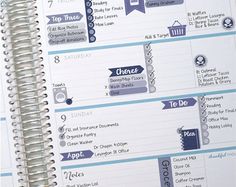 an open planner with pink and blue details