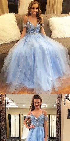 Prom Dress Cheap, Blue Tulle Prom Dress, Blue Tulle, Sweet 16 Dresses, Tulle Prom Dress, Gowns With Sleeves, Cheap Prom Dresses, Prom Dresses Blue, Sweet Dress