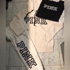 Vs Pink Gorgeous White And Black Set Sweatpants Size Large In Perfect Condition With Black Everyday Tee Xlarge In Euc As Well As Full Zip White Hoodie Size Large No Offers!! White Sets For Streetwear, Vs Pink Half Zip, Victoria Secret Zip Up Hoodie, Victoria's Secret Sporty Long Sleeve Hoodie, Pink Hoodie Victoria Secret, Victoria Secret Pink Zip Up Hoodie, Black Set, Vs Pink, White Hoodie