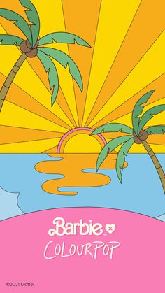 an image of a poster with palm trees and the words barbie's color pot