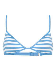 blue/white stretch-design piqué weave removable pads triangle cup adjustable spaghetti straps rear hook fastening full lining Be mindful to try on swimwear over your own garments. Summer Style Clothes, One One Swimwear, Summer Items Products, Aquamarine Clothes, Cute Bikinis For Teens Summer, Cute Swim Suits, Fun Bikinis, Triangle Bathing Suits, Striped Swimsuit Bikinis