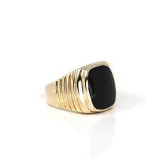 Baikalla Jewelry Gold Onyx Men's Ring 9 14k Yellow Gold Black Onyx Men's Ring Luxury Black Rings For Everyday, Luxury Black Onyx Rings, Luxury Onyx Diamond Ring Gift, Luxury Onyx Ring With Polished Finish, Luxury Onyx Rings With Polished Finish, Luxury Men's Yellow Gold Cabochon Ring, Modern Luxury Men's Ring With Diamond Cut, Luxury Polished Onyx Rings, Luxury Unique Onyx Jewelry