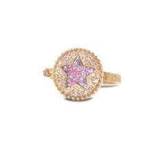 The Crystal Pink Star Ring Luxury Star-shaped Rings With Single Cut Diamonds, Luxury Star-shaped Diamond Ring, Luxury Gold Star-shaped Rings, Star-shaped Cubic Zirconia Ring Fine Jewelry, Star Shaped Cubic Zirconia Fine Jewelry Ring, Celestial Style Yellow Gold Rings With Center Stone, Celestial Yellow Gold Rings With Center Stone, Three Eyes, Sanskrit Words