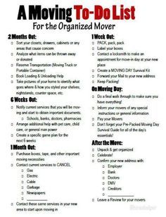 a moving to - do list for the organized mover