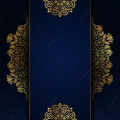 a blue and gold background with an ornate design in the middle, on top of a dark