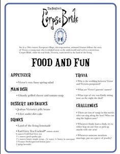 food and fun menu for an event with the names of different types of foods on it