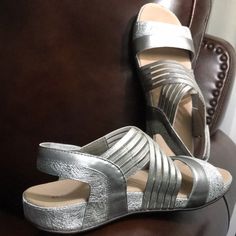 These Are New, Never Worn Sandals, No Box. Romika Is An European Brand, Good Quality. Soft Footbed, Very Comfortable. Silver Open Toe Sandals Medium Width, Silver Open Toe Sandals With Medium Width, Women's Shoes Sandals, Good Quality, Shoes Sandals, Women Shoes, Sandals, Silver, Women Shopping