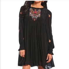 Nwt Questions? Leave A Comment Below! Long Sleeve Embroidered Mini Dress For Fall, Embroidered Long Sleeve Mini Dress For Fall, Embroidered Mini Dress For Fall, Black Embroidered Dresses For Fall, Black Embroidered Dress For Fall, Embroidered Black Dresses For Fall, Bohemian Black Embroidered Dress For Spring, Casual Black Long Sleeve Embroidered Dress, Embroidered Black Dress For Fall