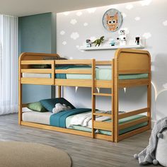 there is a bunk bed with two sets of mattresses on the bottom and top