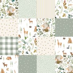 a patchwork pattern with animals and plants