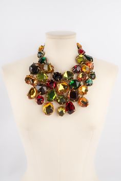 Multicolor Cabochon Costume Jewelry, Multicolor Party Necklaces With 17 Jewels, Saint Laurent Clothes, Timeless Brand, Brooch Necklace, Christian Lacroix, Head Accessories, Colourful Necklace, Paco Rabanne