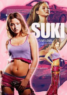 the poster for suki is shown in pink and purple