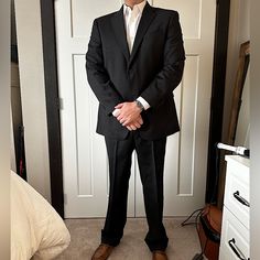 Black Tommy Hilfiger Suit Material Wool, Suit Jacket And Suit Pants *White Shirt And Shoes Not Include Comes With Suit Cover Pants Size 32 Jacket Size 44 Worn 5 Or Less Times. Will Fit 5’10-6’1 Between 170-200lbs Originally Paid $700 Tailored Black Tuxedo With Pockets, Classic Black Tuxedo With Pockets, Black Tuxedo With Pockets For Semi-formal Occasions, Formal Full-length Suits With Pockets, Black Business Tuxedo With Pockets, Classic Full-length Suits With Pockets, Elegant Tommy Hilfiger Blazer, Formal Fitted Tommy Hilfiger Outerwear, Tommy Hilfiger Fitted Formal Outerwear