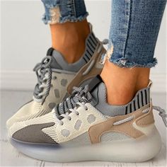 Women Fashion All-Match Sneakers Heeled Sneakers, Womens Fasion, Womens Boots Flat, Low Heel Ankle Boots, Knit Sneakers, Casual Flat Shoes, White Shoes Women, Breathable Shoes, Casual Sport Shoes