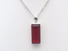 1022 10.56ct Ruby Red Helenite Long Rectangle Sterling Silver Pendant Expensive Jewelry, Lovely Jewellery, Selling Jewelry, Ruby Red, Sterling Silver Pendant, Solid 925 Sterling Silver, Precious Metals, Sterling Silver Pendants, Pendant Necklaces