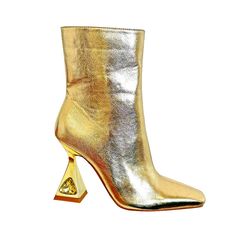 Very Stylish And Modern Women Boots. It Is Warm And Suitable To Wear In The Fall, Winter, And Spring. It Has A Unique Stiletto Style Metallic Heels With Rhinestone On It. You Will Be The Center Of Attention Wearing These Boots The Heels Are 3.5 Inches Tall Available In Various Sizes Winter Boots Women, Ankle Boots, Winter Boots, Gold Ankle Boots, Gold Booties, Gold Boots For Women, Fall Boots, Womens Fashion Boots, Stiletto Booties Party Mid-calf Boots With Reinforced Heel And Square Toe, Party Heeled Boots With 4-inch Block Heel, High Heel Boots With Metal Feet For Spring, Party Boots With 4-inch Block Heel, High Heel Boots With Metal Details For Spring, Chic Gold Boots With Sculpted Heel, Gold Luxury Heeled Boots With Pointed Toe, Luxury Gold Heeled Boots With Pointed Toe, Elegant Heeled Boots With Metal Feet