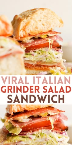 a large sandwich stacked on top of each other with the words virtual italian grinder salad sandwich