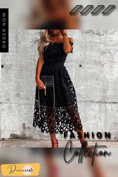 Women Fashion Elegant Lace Long Dress Sexy Off Shoulder Hollow Out Pattern Party Dress Autumn New Ladies Sweet Solid Dress Mujer Black Hollow Out Party Dress, Sleeveless Hollow Out Mini Dress For Evening, Midi Length Lace Dress For Party Season, Sleeveless Hollow Out Evening Mini Dress, Summer Lace Dresses For Club, Chic Party Midi Dress With Hollow Out Design, Summer Lace Midi Dress For Cocktail Events, Chic Hollow Out Midi Dress For Party, Knee-length Hollow Out Dress For Night Out