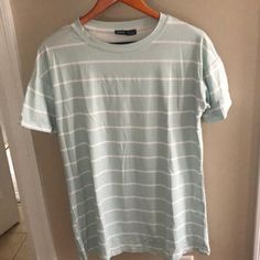 Light Green Striped Tee Xs But Is Oversized So Can Fit A Much Bigger Size Trendy Striped T-shirt For Day Out, Striped T-shirt For Spring Loungewear, Striped T-shirt For Spring Day Out, Striped Cotton T-shirt For Day Out, Spring Striped T-shirt For Loungewear, Green Cotton T-shirt For Day Out, Striped Crew Neck Top For Day Out, Shein Tops, Striped Tee