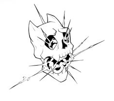 a black and white drawing of a skull breaking through the wall