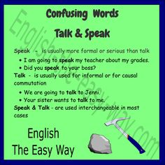 a green poster with the words, confusing words talk and speak