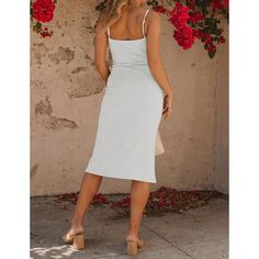 White Button Detail Split Ribbed Bodycon Dress Casual Solid Color Bodycon Dress For Brunch, Summer Knee-length Bodycon Dress With Button Closure, Spring Bodycon Dress With Buttons, Ribbed Bodycon Dress, Dresses Bodycon, Bodycon Dresses, Women Dresses, Button Detail, Split