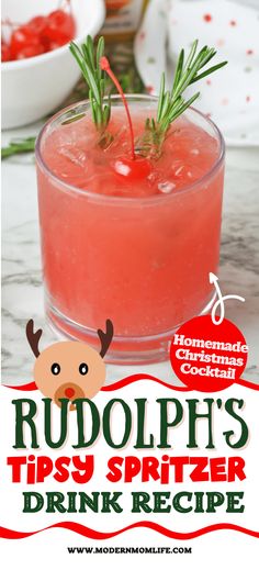 Rudolph Tipsy Spritzer Recipe, Tipsy Rudolph Spritzer, Rudolf Tipsy Spritzer, Drunk Reindeer Cocktail, Rudolph Punch Alcohol, Rudolph's Tipsy Punch, Rudolph’s Tipsy Punch, Christmas Cocktails By The Pitcher, Christmas Alcholic Drinks Creamy