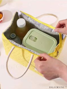 BagForLove - 1-Piece Insulated Lunch Bag: Waterproof & Oil-Proof Meal Carrier for Office Workers Rice Bags, Lunch Box Bag, Insulated Lunch Box, Insulated Lunch Bags, Yellow Pattern, Packaging Solutions, Word Wrap, Box Bag, Lunch Bag