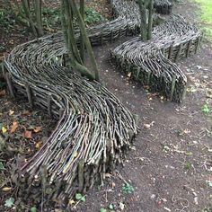 some very pretty looking benches made out of sticks