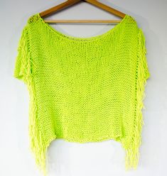 Neon Colors Green Cropped Top for Women, Women's Boxy Knit Sweater with Short Sleeves, Cotton Blended, Boho Chic Summer Top by myAqua Summer Sweater Outfits, Boxy Knit Sweater, Summer Sweater, Casual Bottoms, Summer Sweaters, Hand Knitted Sweaters, Colors Green, Short Sleeve Cropped Top, Hippie Outfits