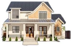 this is an artist's rendering of a two - story house with porches