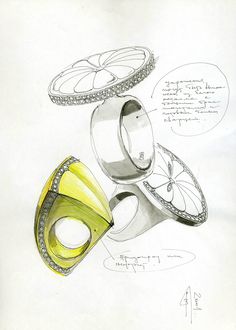 a drawing of three rings with diamonds on them