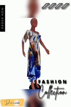 Summer Fashion Women Print Skew Shoulder Short Sleeve Loose Fit Beach Party Long Maxi Dress Trendy Multicolor Midi Dress For Party, Trendy Multicolor Midi Party Dress, Non-stretch Midi Dresses For Beach Season, Multicolor Sundress For Party, Fitted Multicolor Summer Dress, Flowy Multicolor Dress For Party, Flowy Multicolor Party Dress, Printed Summer Mini Dress For Party, Casual Summer Mini Dress For Outing