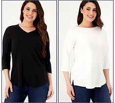 Mix and match these two tops into your daily fashion rotation and watch how easily they bring your outfits a subtle style revamp. From Belle by Kim Gravel. Stretch 3/4 Sleeve Tops For Work, Elegant Stretch Top With 3/4 Sleeves, White 3/4 Sleeve Tops For Layering, Elegant Stretch Top With Half Sleeves, Chic 3/4 Sleeve Tops For Layering, White Stretch Top With 3/4 Sleeve, Versatile Tops For Layering With 3/4 Sleeves, Spring Stretch Half Sleeve Tops, Stretch Half Sleeve Tops For Spring