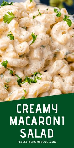 creamy macaroni salad with parsley on top