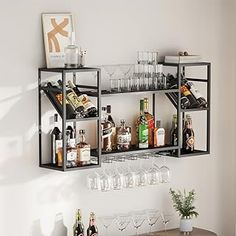 Liquor Shelves, Floating Bar, Mounted Wine Rack, Glass Rack, Glass Holder, Wine Rack, Wine Bottle