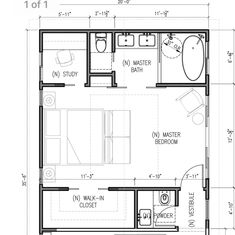 the floor plan for a small house with two bathrooms and an attached bathroom in it