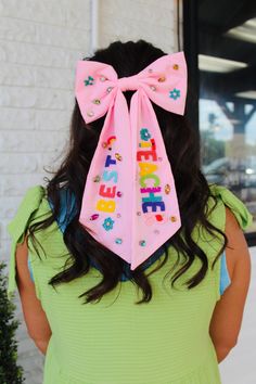 This Best Teacher Embroidered Bow Barrette Hair Clip is the perfect accessory for any teacher! HEIGHT: 12" WIDTH: 6.75" Color: Pink Fall Candle Decor, Large Hair Bow, Embroidered Bow, Athletic Skirts, Large Hair Bows, Bow Barrette, Antique Candles, Kids Beanies, Making Hair