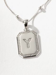 Sur 2.0 Necklace | Sterling Silver Y | Product Detail Image | Uncommon James Silver Pendant Initial Necklace With Delicate Chain, Silver Initial Pendant Chain Necklace, Trendy Silver Initial Pendant Necklace, Silver Charm Necklace With Rectangular Pendant And Initials, Silver Initial Necklace With Rectangular Pendant, Trendy Silver Initial Necklace With Clavicle Chain, Trendy Silver Initial Necklace With Adjustable Chain, Necklace With Letter, Uncommon James