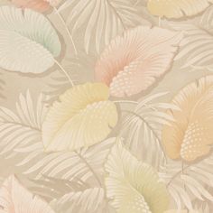 an image of a wallpaper with flowers on the back and leaves in pastel colors