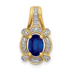 14k yellow gold real diamond and sapphire fancy oval pendant pm5284 sa 020 ya Blue Sapphire Pendant, Oval Necklace, Elegant Pendant, Sapphire Pendant, Rose Gold Metal, Sapphire Stone, Oval Pendant, Fine Jewellery Necklace, Blue Diamond