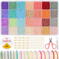 the kit includes beads, scissors and other crafting supplies