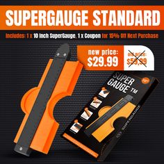 an orange and black package with the text super gauge standard