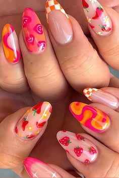 Nagellack Trends, Colorful Nail, Summery Nails, Nail Designs Spring, Nail Art Summer, Short Acrylic Nails, Nail Arts