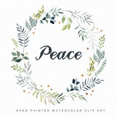 a watercolor wreath with the word peace written in it