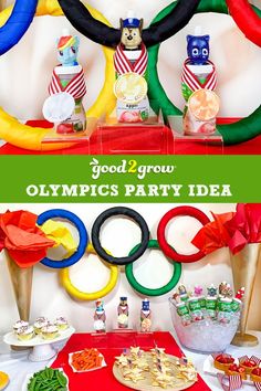 an olympic themed party with food and decorations