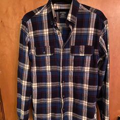 Soft And Nice Weight Flannel Shirt, Washed But Never Worn, Perfect Condition. Casual Blue Button-up Flannel Shirt, Casual Cotton Flannel Shirt With Snap Buttons, Plaid Cotton Flannel Shirt With Snap Buttons, Blue Flannel Shirt With Pockets, Blue Flannel Shirt For Fall, Casual Plaid Shirt With Snap Buttons, Casual Flannel Shirt With Collar, Blue Cotton Flannel Shirt With Buttons, Blue Buttoned Flannel Shirt