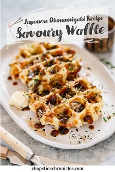 japanese omelette recipe savory waffle on a white plate