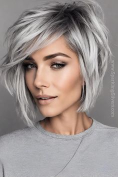 #fashion, #style, #outfitinspiration, #beauty Cute Short Gray Hairstyles, Short Silver Bob Hairstyles, Long Bob Silver Hair, Sassy Grey Hairstyles, Grey Colored Hair For Women, Silver Gray Hair Color Short Haircuts, Cool Grey Hair Women, Short Hairstyle Women Grey Hair, Short Gray Bob Hairstyles